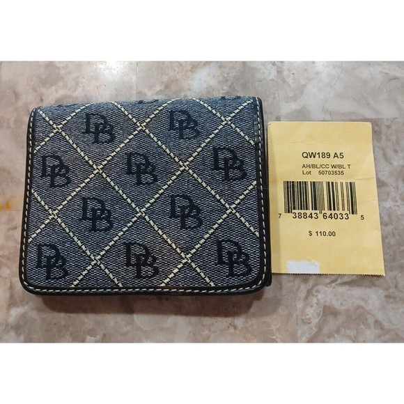 New Vintage Dooney & Bourke Leather Wallet. Gray Crosshatch Pattern Black 3.5x4 - Picture 1 of 7
